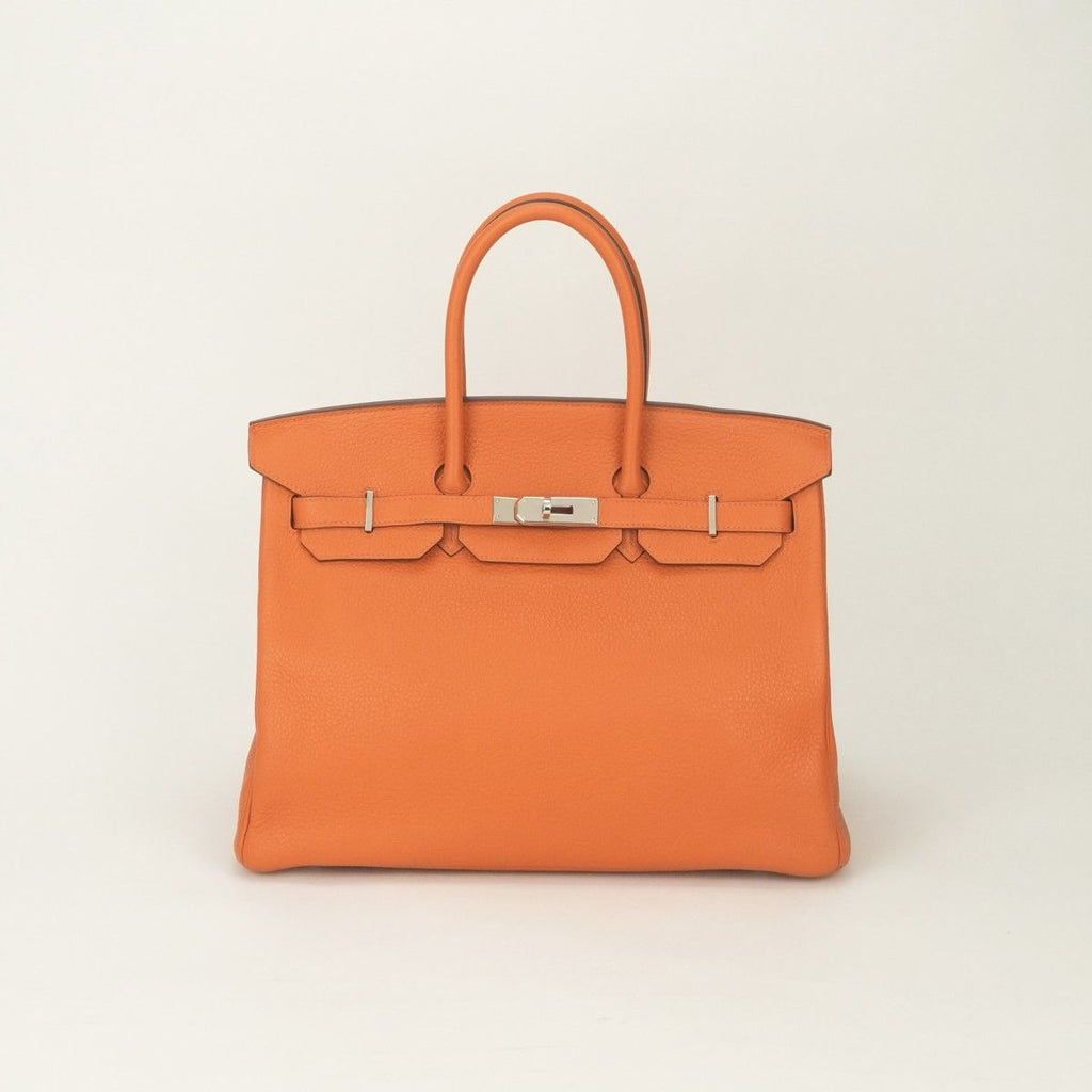 Hermes Birkin 35 Tote Taurillon Clemence Apricot Orange Silver