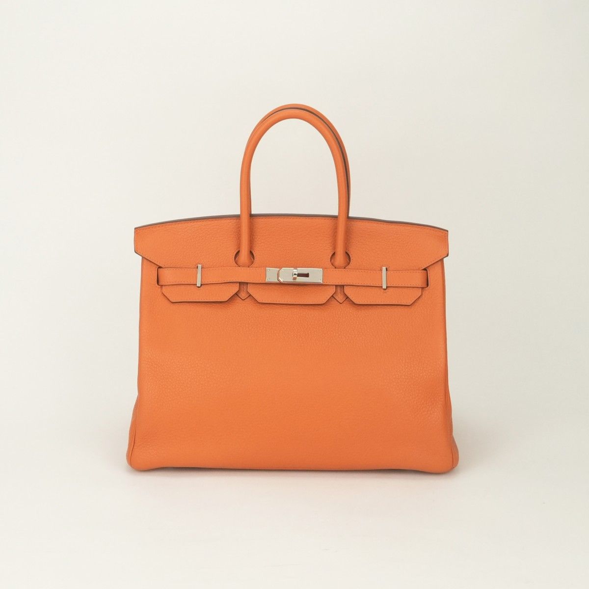Hermes Birkin 35 Tote Taurillon Clemence Apricot Orange Silver