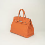 Hermes Birkin 35 Tote Taurillon Clemence Apricot Orange Silver — view 2
