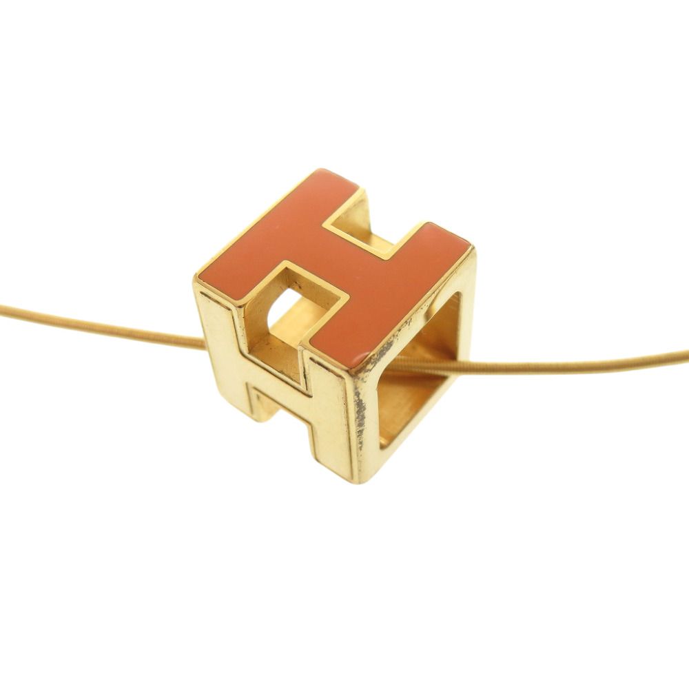 Hermes Cage Cube Metal Orange Necklace