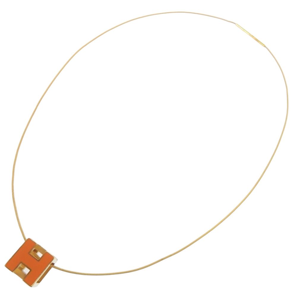 Hermes Cage Cube Metal Orange Necklace