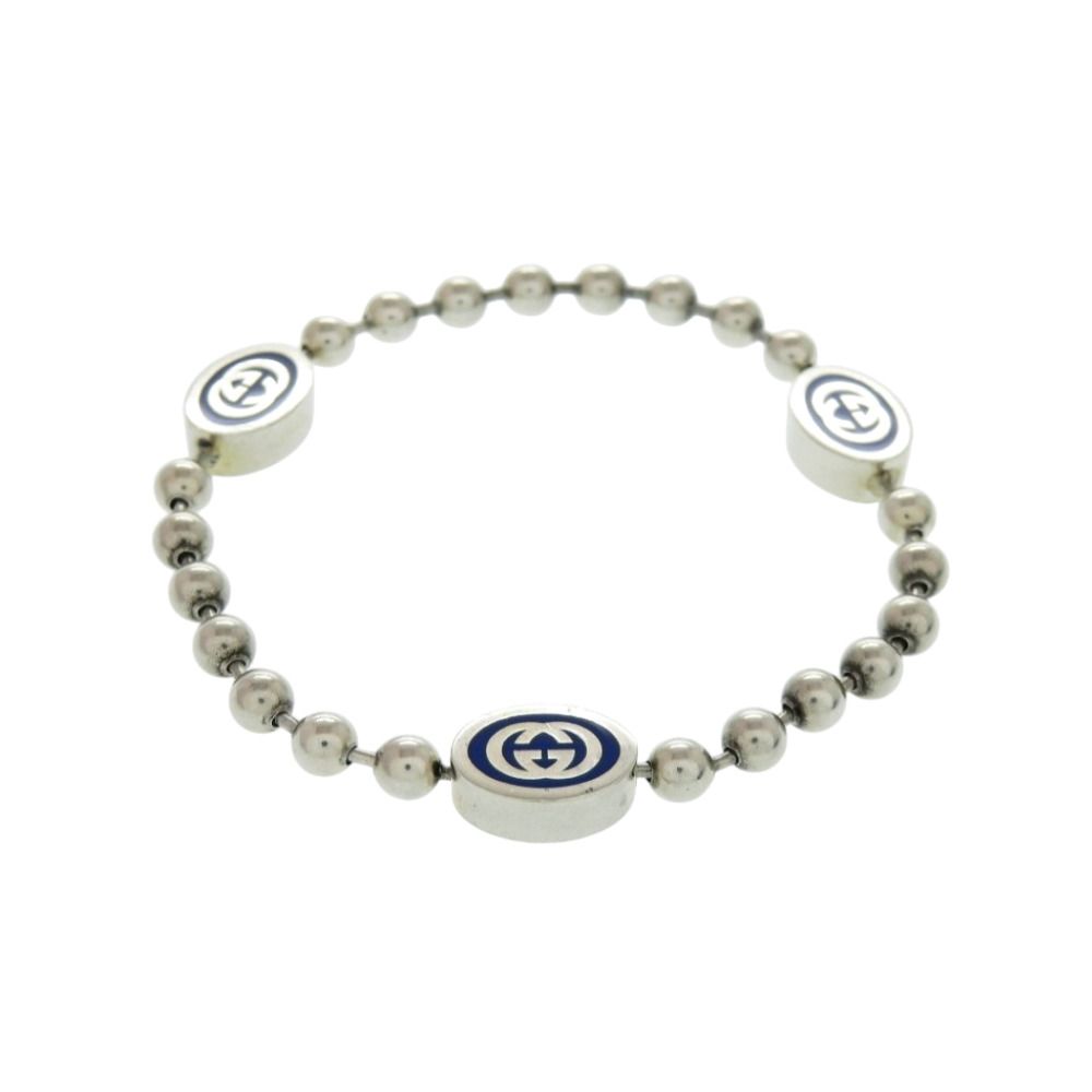 Gucci Ball Chain Bracelet Interlocking 925 Sterling Silver Blue