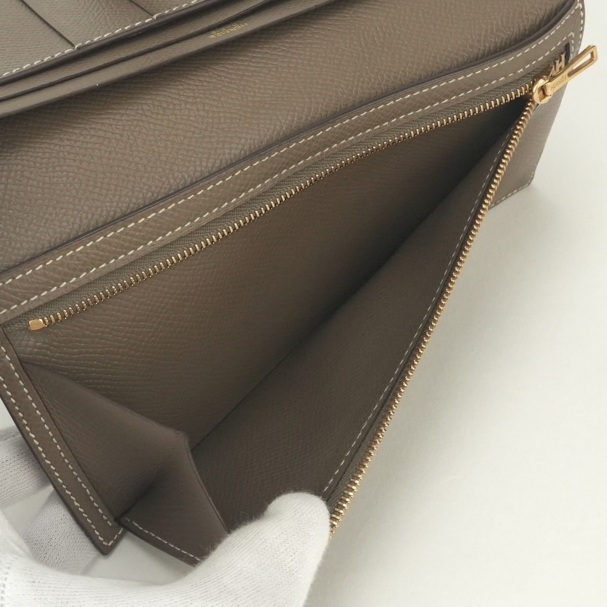 Hermes Bearn Souffle Wallet Epsom Etoupe Gray Gold Veau