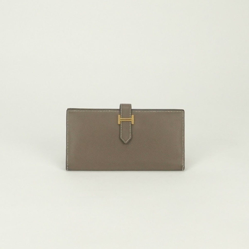Hermes Bearn Souffle Wallet Epsom Etoupe Gray Gold Veau