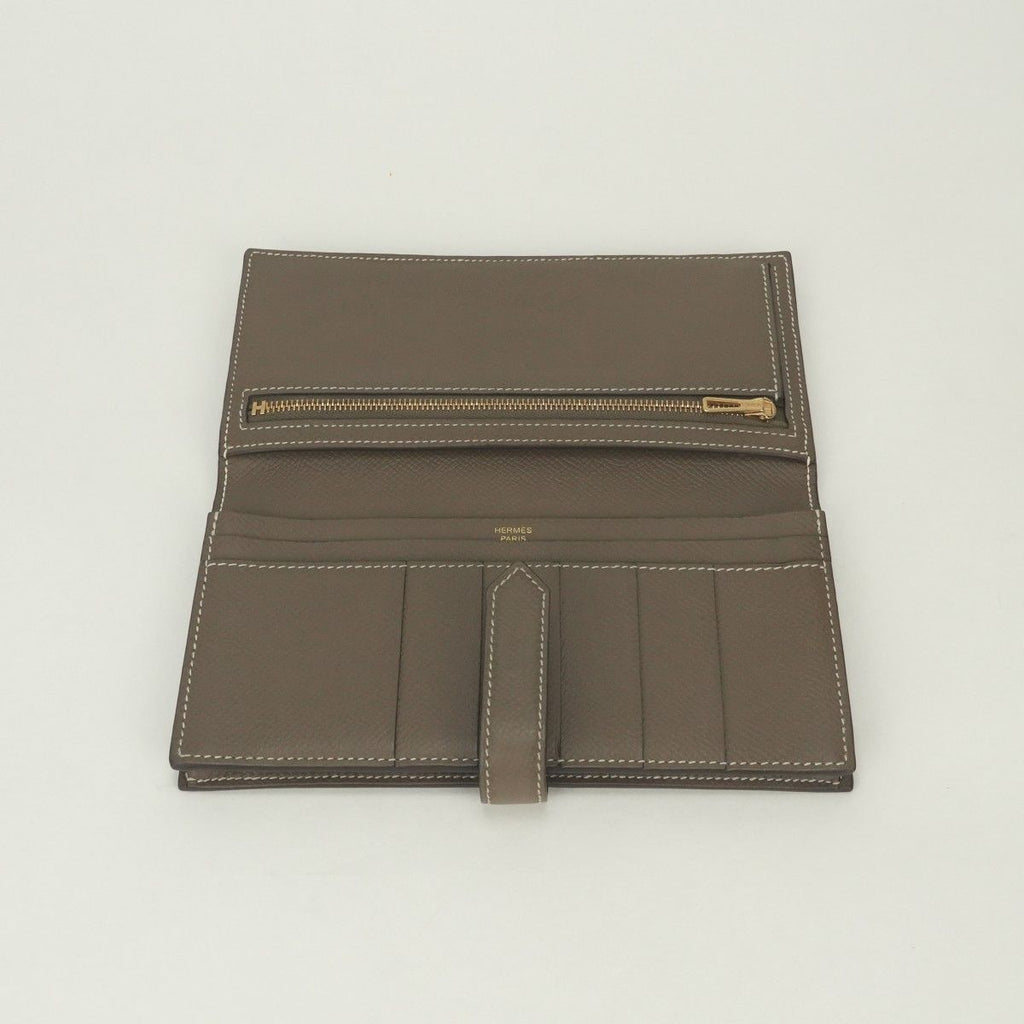 Hermes Bearn Souffle Wallet Epsom Etoupe Gray Gold Veau