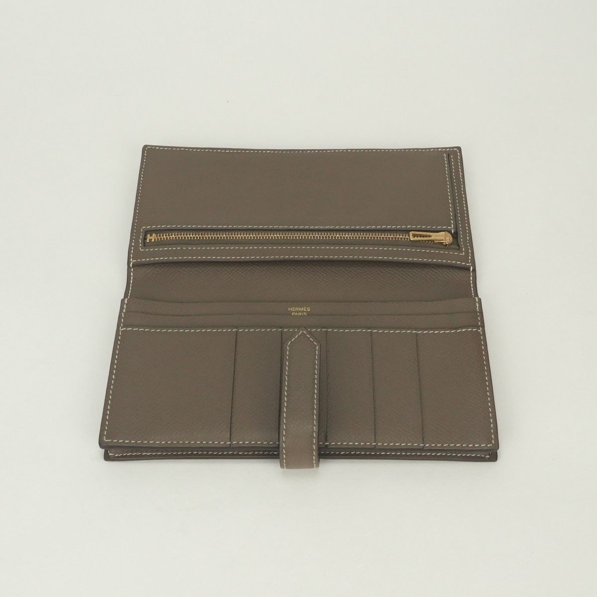 Hermes Bearn Souffle Wallet Epsom Etoupe Gray Gold Veau