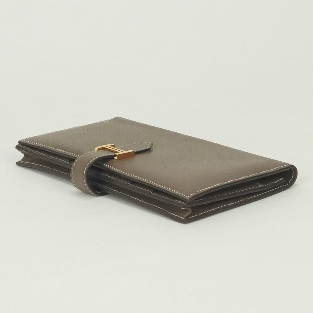 Hermes Bearn Souffle Wallet Epsom Etoupe Gray Gold Veau