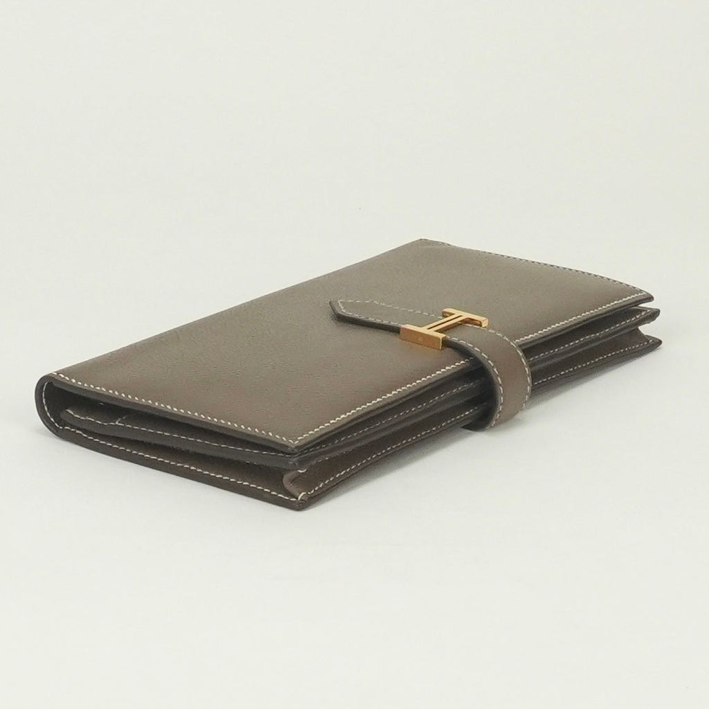 Hermes Bearn Souffle Wallet Epsom Etoupe Gray Gold Veau