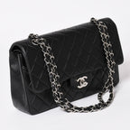Chanel Quilted 25 Double Flap Chain Shoulder Bag Lambskin CC Logo Black Silver — view 3