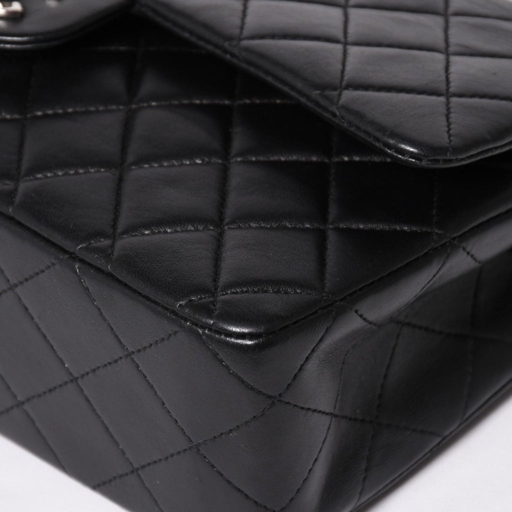 Chanel Quilted 25 Double Flap Chain Shoulder Bag Lambskin CC Logo Black Silver — view 8