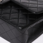 Chanel Quilted 25 Double Flap Chain Shoulder Bag Lambskin CC Logo Black Silver — view 8