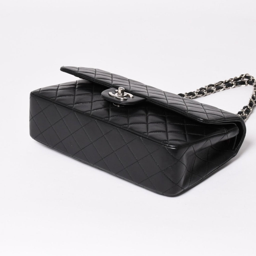 Chanel Quilted 25 Double Flap Chain Shoulder Bag Lambskin CC Logo Black Silver — view 7