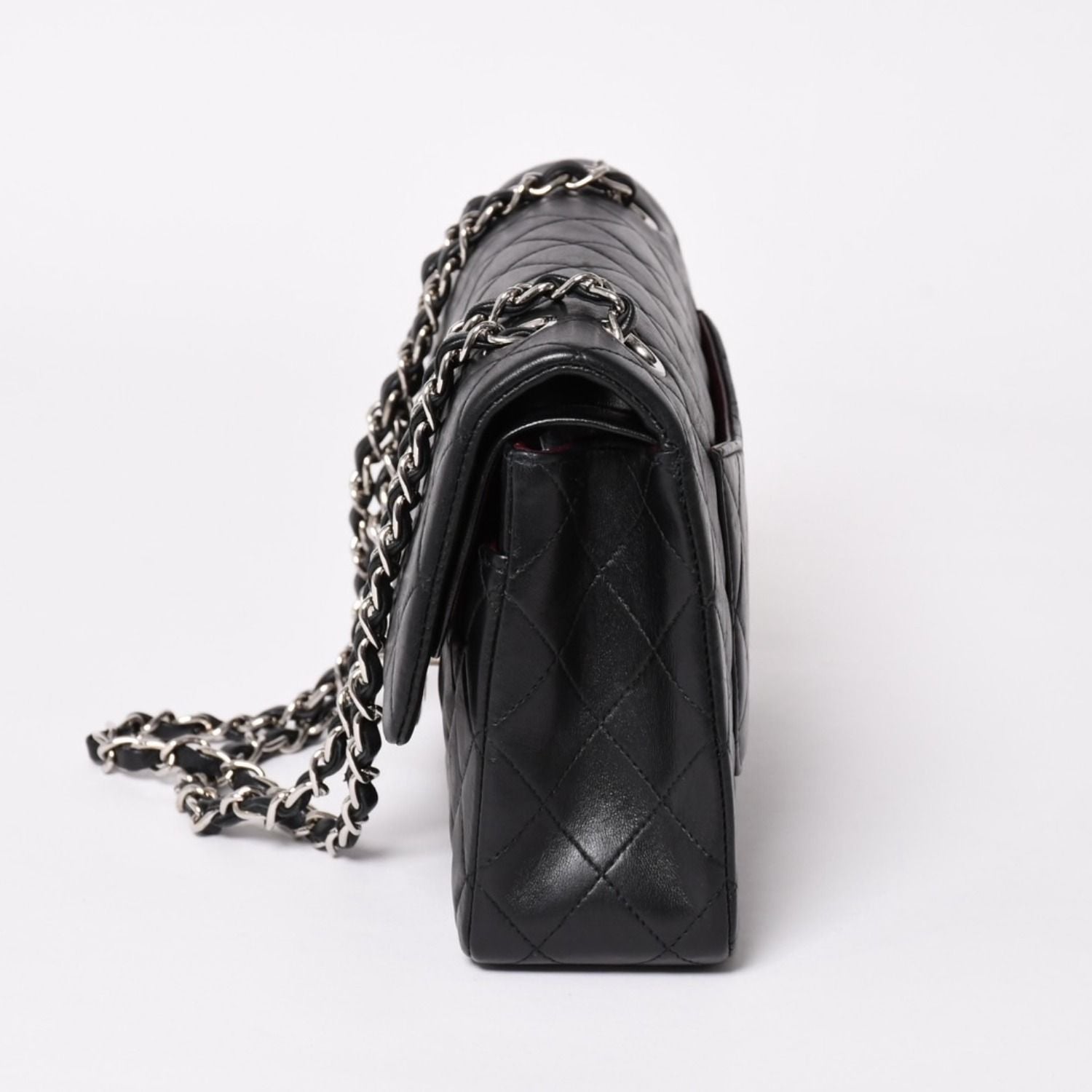 Chanel Quilted 25 Double Flap Chain Shoulder Bag Lambskin CC Logo Black Silver — view 4
