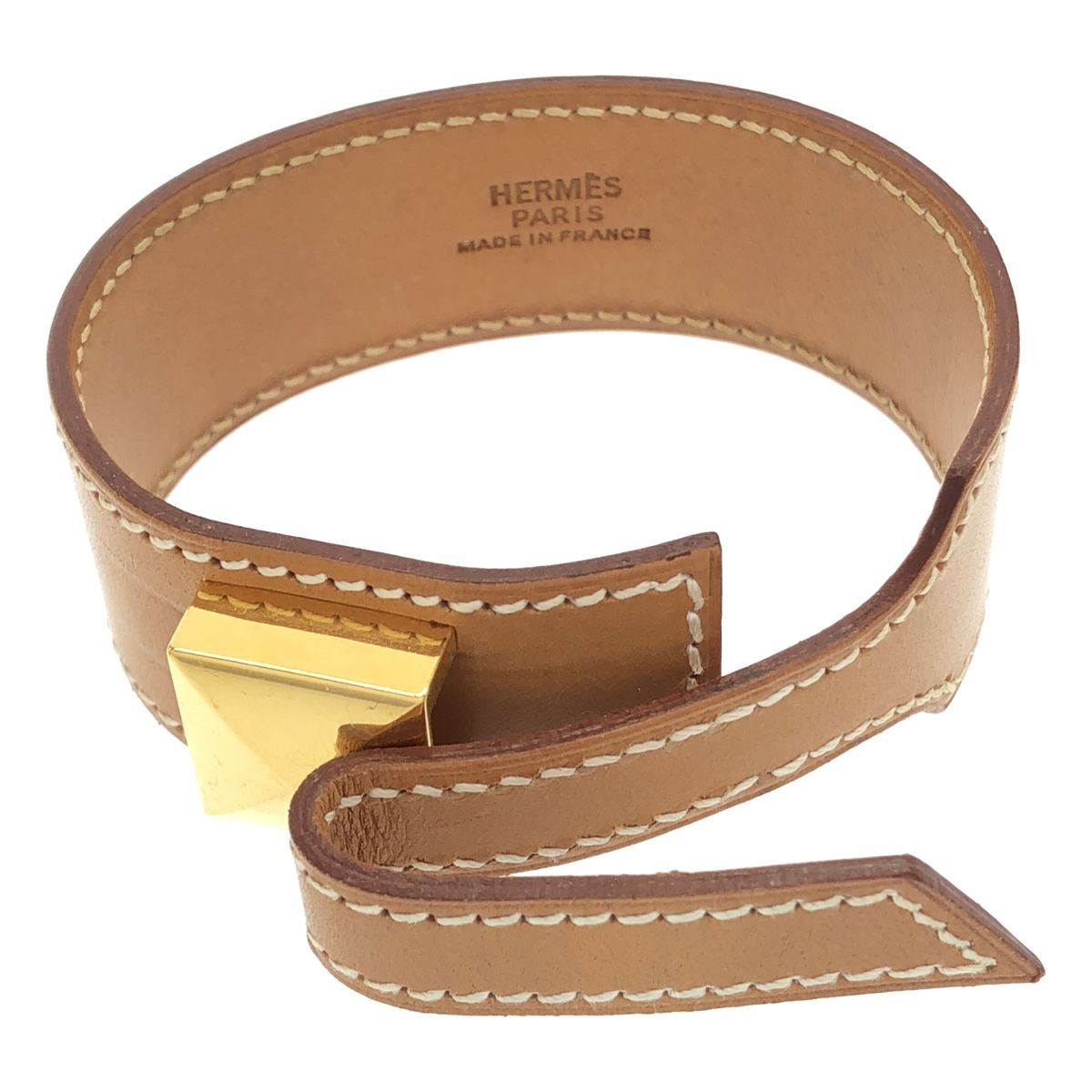 Hermes Meadle Leather Bracelet Camel Brown