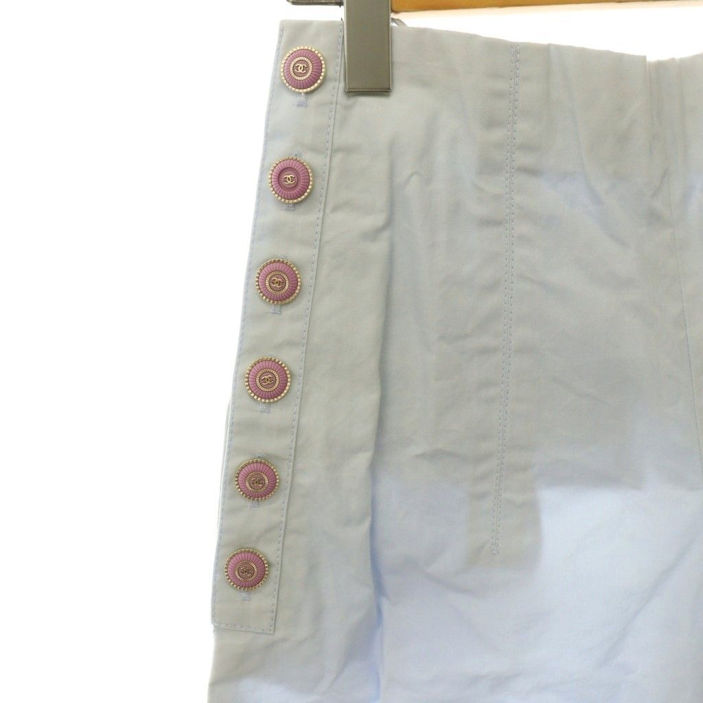 Chanel Coco Button Balloon Silhouette Pants Wide Cotton 36 Light Blue CX — view 3