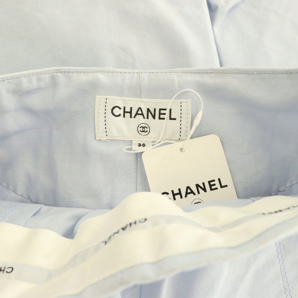 Chanel Coco Button Balloon Silhouette Pants Wide Cotton 36 Light Blue CX — view 5