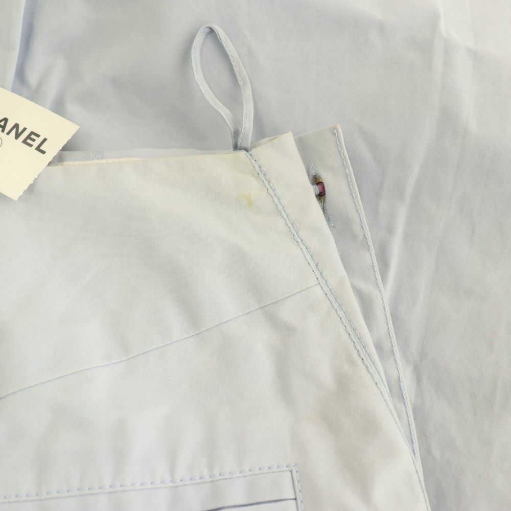 Chanel Coco Button Balloon Silhouette Pants Wide Cotton 36 Light Blue CX — view 8