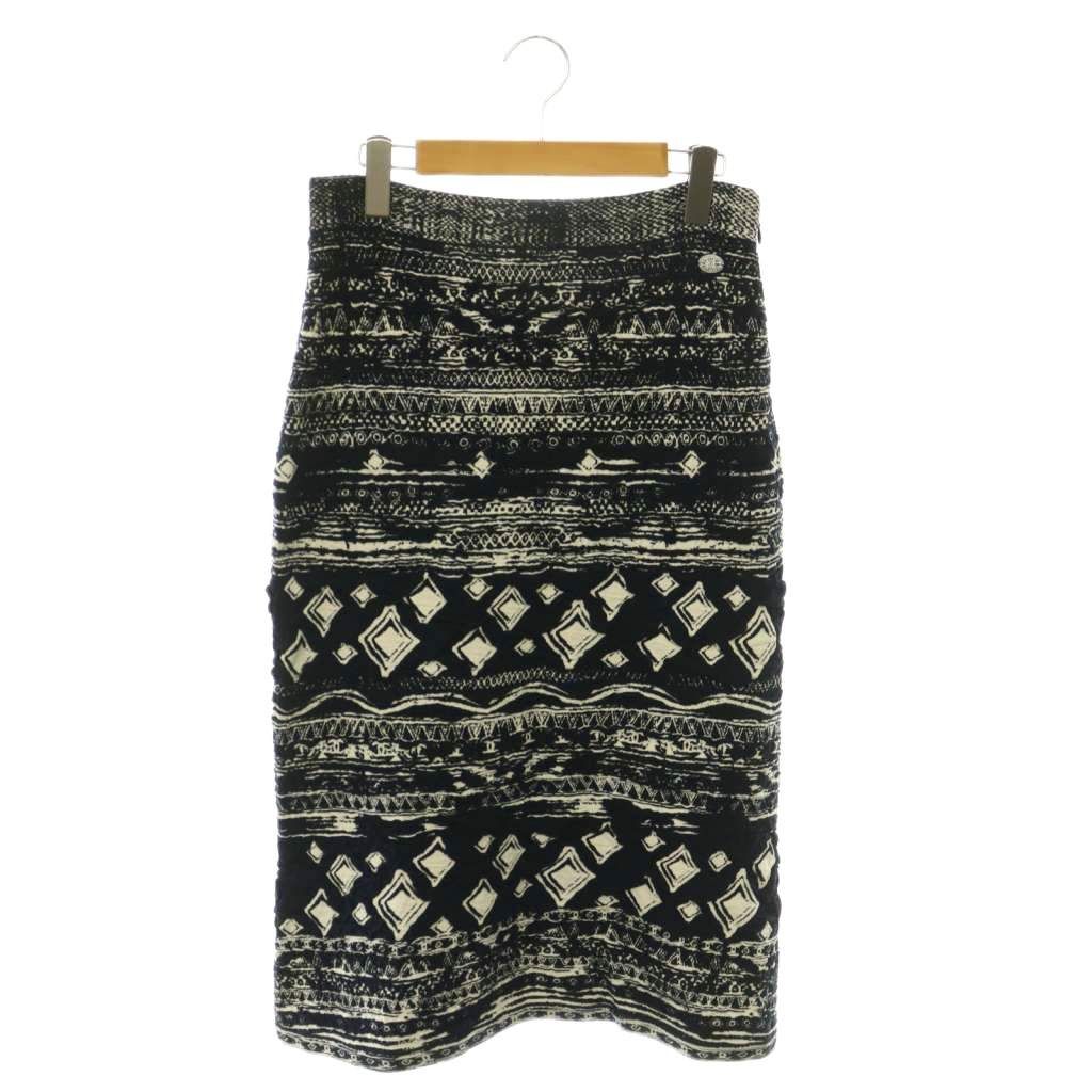Chanel All Over Pattern CC Logo Cles Knit Skirt Tight Jacquard All 38 Navy