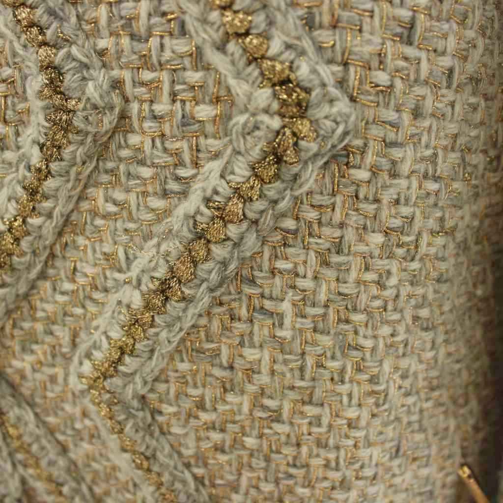 Chanel Color Tweed Jacket Outer Zip Up Wool 36 Light Gray Gold — view 8