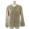 Chanel Color Tweed Jacket Outer Zip Up Wool 36 Light Gray Gold