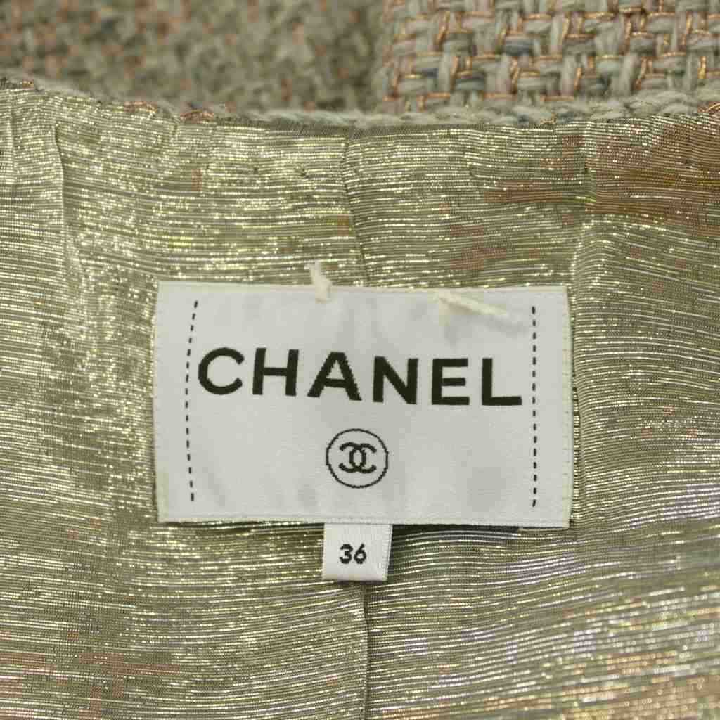Chanel Color Tweed Jacket Outer Zip Up Wool 36 Light Gray Gold — view 6