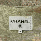 Chanel Color Tweed Jacket Outer Zip Up Wool 36 Light Gray Gold — view 6