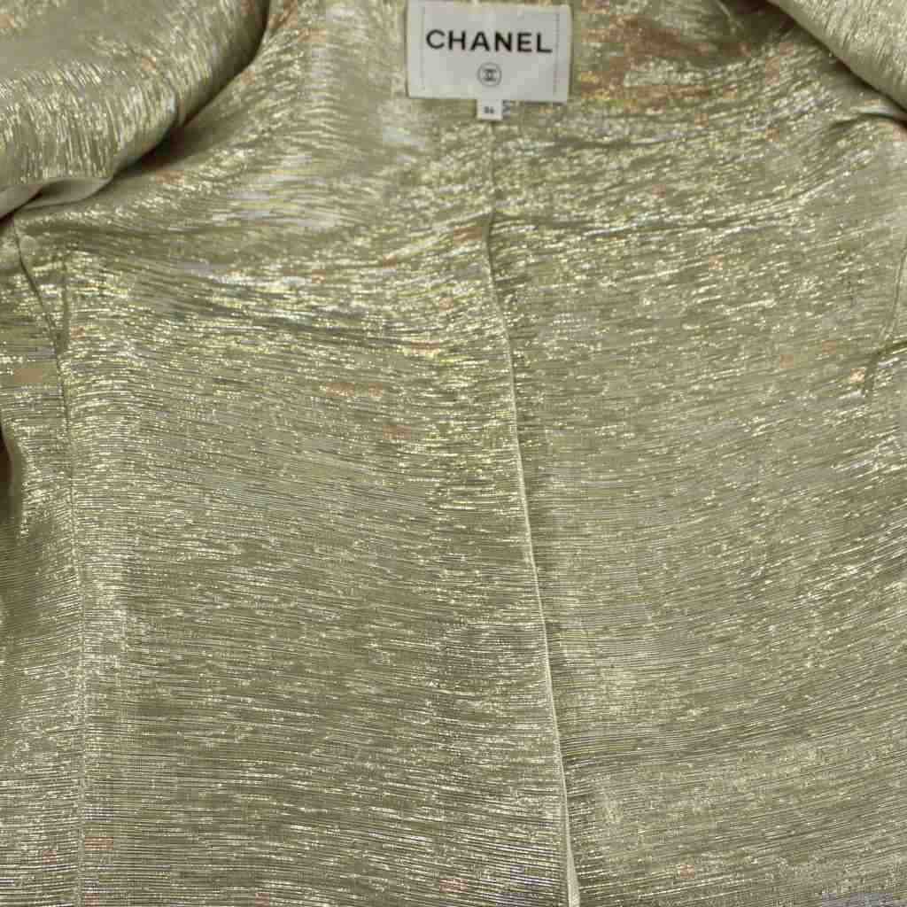 Chanel Color Tweed Jacket Outer Zip Up Wool 36 Light Gray Gold — view 4