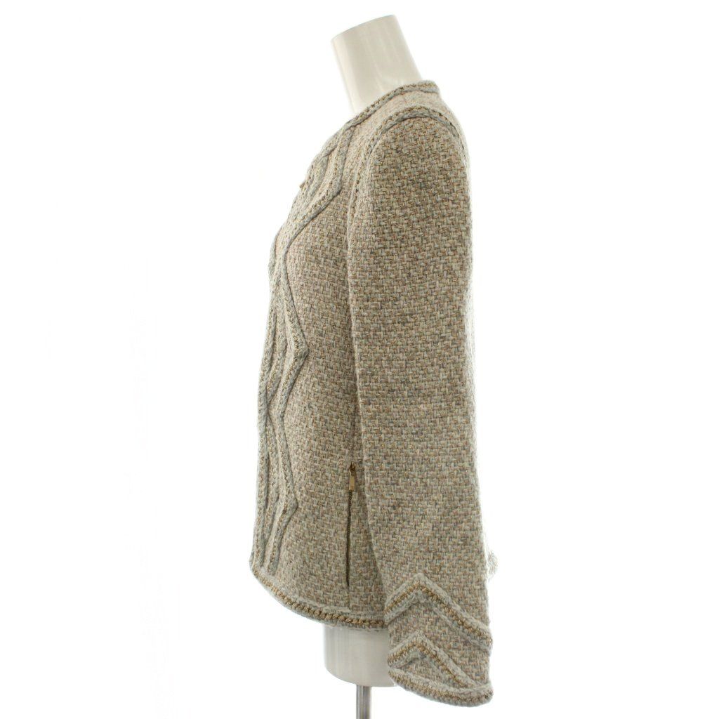 Chanel Color Tweed Jacket Outer Zip Up Wool 36 Light Gray Gold — view 3