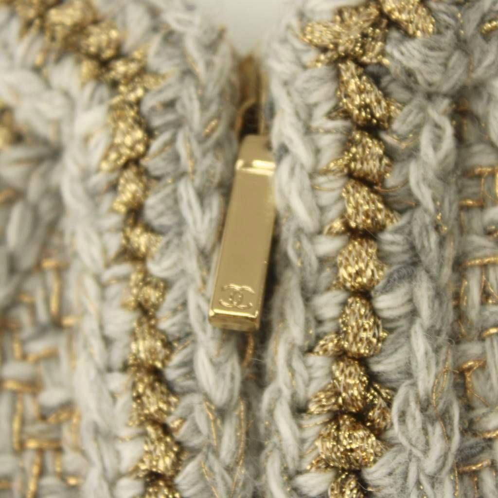 Chanel Color Tweed Jacket Outer Zip Up Wool 36 Light Gray Gold — view 5