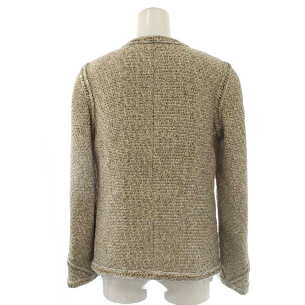 Chanel Color Tweed Jacket Outer Zip Up Wool 36 Light Gray Gold — view 2