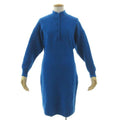 Hermes Vintage Knit Dress High Neck Knee Length Wool Blue 38