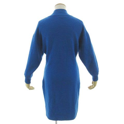Hermes Vintage Knit Dress High Neck Knee Length Wool Blue 38 — view 7