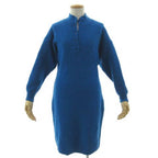 Hermes Vintage Knit Dress High Neck Knee Length Wool Blue 38 — view 2