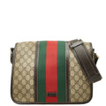 Gucci GG Supreme Sherry Line Messenger Bag Shoulder Back Beige Brown Leather
