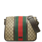 Gucci GG Supreme Sherry Line Messenger Bag Shoulder Back Beige Brown Leather