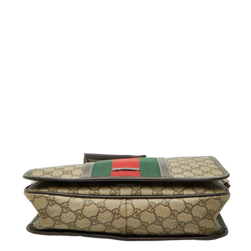 Gucci GG Supreme Sherry Line Messenger Bag Shoulder Back Beige Brown Leather