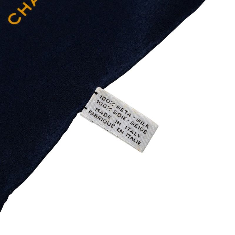 Chanel CC Logo Mademoiselle Quilted Pattern Scarf Large Navy Multicolor Silk