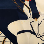 Chanel CC Logo Mademoiselle Quilted Pattern Scarf Large Navy Multicolor Silk