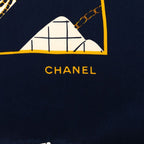 Chanel CC Logo Mademoiselle Quilted Pattern Scarf Large Navy Multicolor Silk