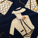 Chanel CC Logo Mademoiselle Quilted Pattern Scarf Large Navy Multicolor Silk