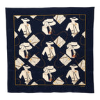 Chanel CC Logo Mademoiselle Quilted Pattern Scarf Large Navy Multicolor Silk