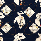 Chanel CC Logo Mademoiselle Quilted Pattern Scarf Large Navy Multicolor Silk