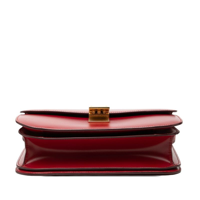 Celine Classic Box Crossbody Shoulder Bag Red Leather