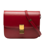 Celine Classic Box Crossbody Shoulder Bag Red Leather