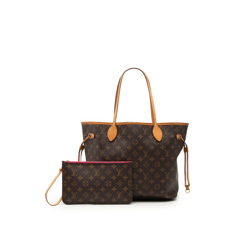 Louis Vuitton Monogram Neverfull MM Tote Shoulder Bag Brown Leather