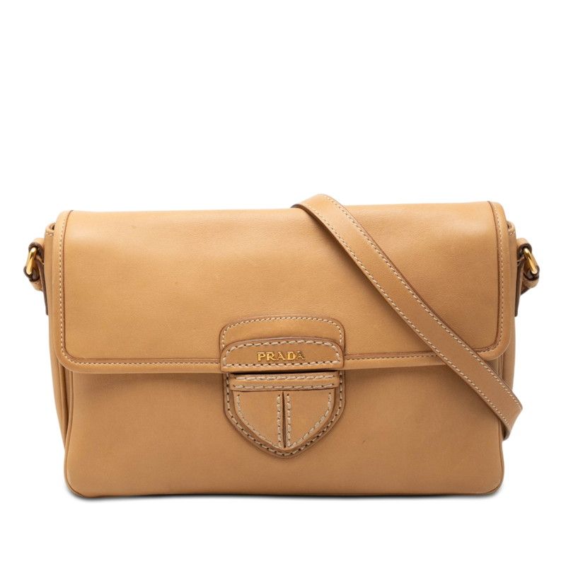 Prada Crossbody Shoulder Bag Beige Leather
