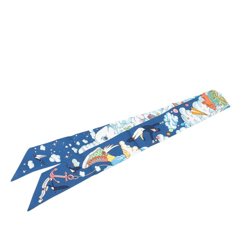 Hermes Twilly Sur Mon Nuage My Cloud Scarf Blue Multicolor Silk