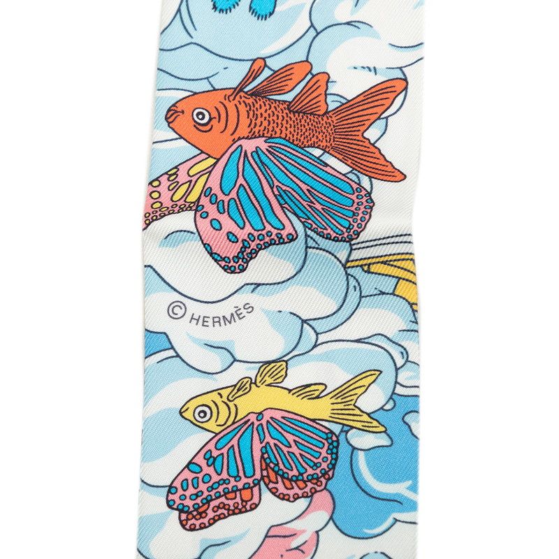 Hermes Twilly Sur Mon Nuage My Cloud Scarf Blue Multicolor Silk