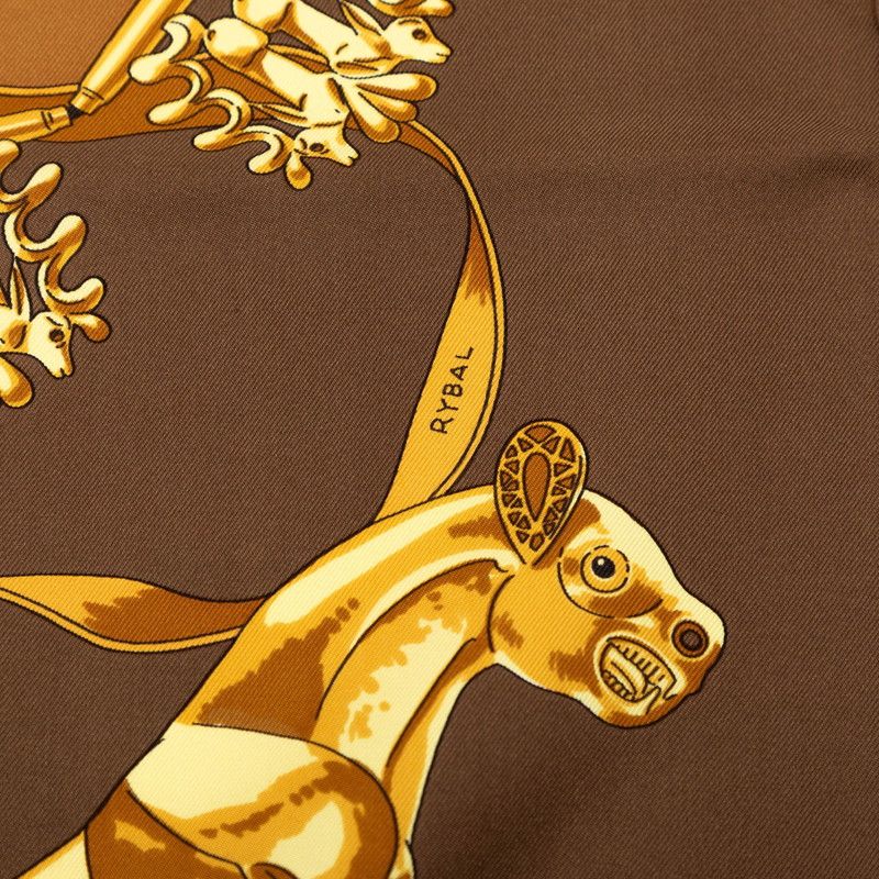 Hermes Carre 90 les Cavaliers D'or Yellow Gold Knight Scarf Large Brown