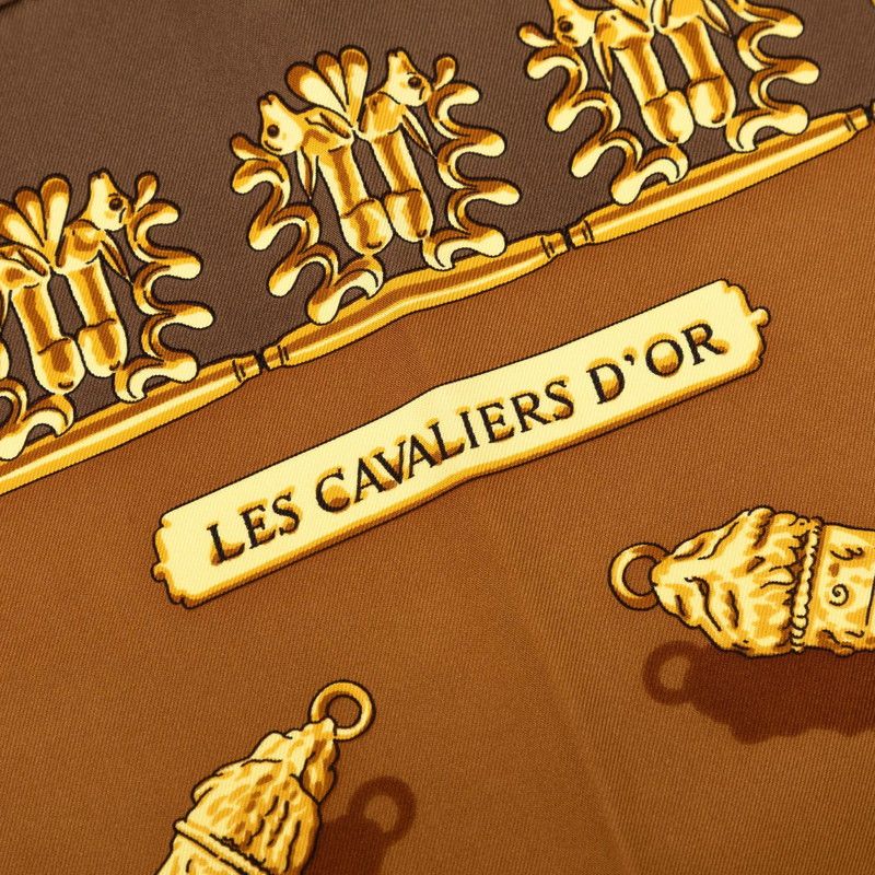 Hermes Carre 90 les Cavaliers D'or Yellow Gold Knight Scarf Large Brown